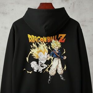 Men's Black Zip-Up Hoodie with Yellow Dragon Ball Z Graphic